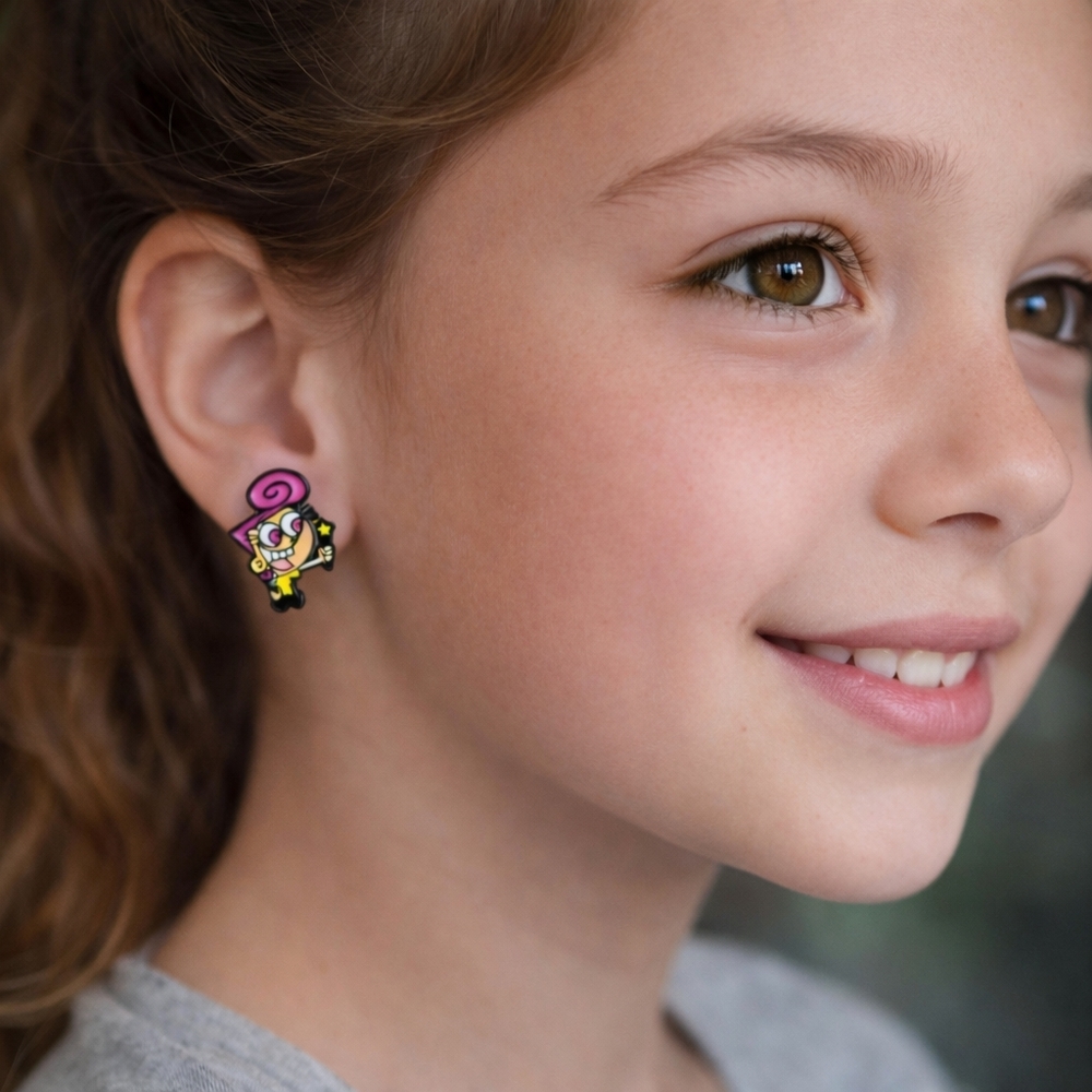 NEW Wanda Fairly OddParents Stud Earrings Cartoon Fairy Cute Pink Whimsy Gift - Picture 3 of 4